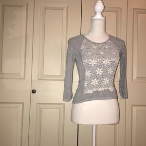Kids gray 3/4 sleeve white lace shirt